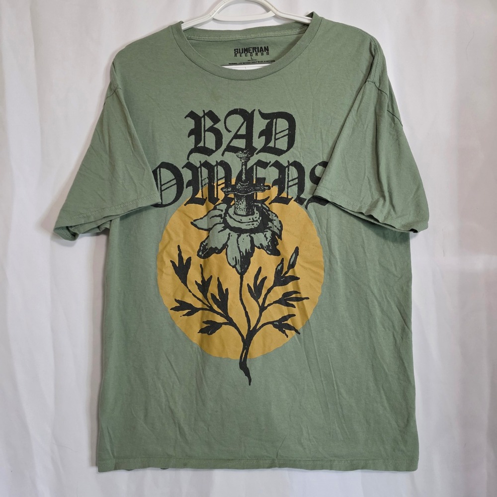 Bad Omens T-Shirt Women Large Green Sword Flower Graphic Band Tee Sumerian Merch